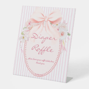 Baby in bloom preppy bow baby shower diaper raffle pedestal sign
