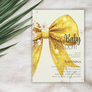 Baby in Bloom Preppy Gold Bow Daisy Baby Shower Invitation