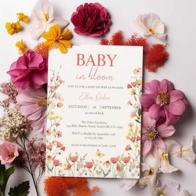 Baby in Bloom Pressed Wildflower Girl Baby Shower Invitation (Creator Uploaded)