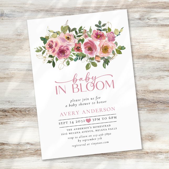 Baby in Bloom Pretty Floral Baby Shower Invitation (Creator Uploaded)