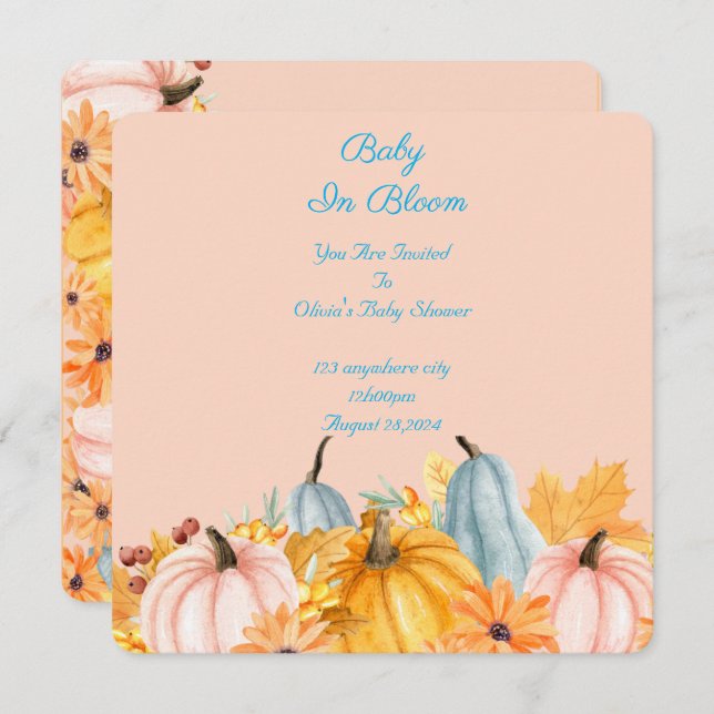 baby in bloom pumpkins baby shower invitation (Front/Back)