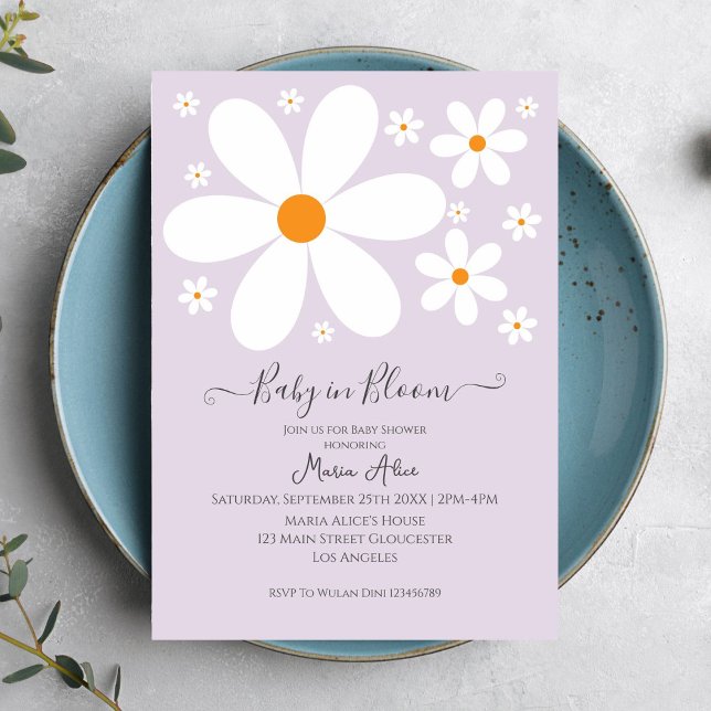 Baby in Bloom Purple Daisy Baby Shower Invitation (Creator Uploaded)