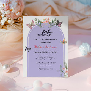 Baby in Bloom Purple Floral Butterfly Baby Shower  Invitation