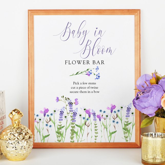 Baby in Bloom Purple Wildflower Flower Bar Poster (Baby in Bloom Flower Bar sign from my Purple Wildflower Collection. Order printed or as a printable)