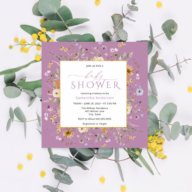 Baby in Bloom Purple Wildflower Girl Baby Shower Invitation (Creator Uploaded)