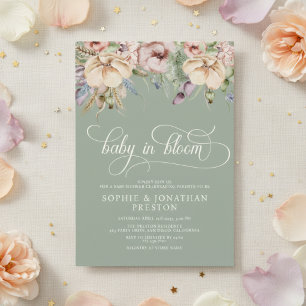 Baby In Bloom QR Sage Green Wildflower Baby Shower Invitation