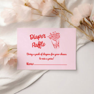 Baby In Bloom Red Pink Floral Retro Diaper Raffle Enclosure Card