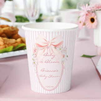 Baby in bloom retro preppy bow baby shower paper cups