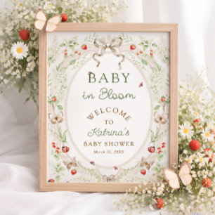 Baby in Bloom Rustic Floral Baby Shower Welcome Poster