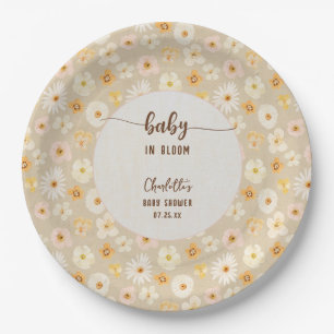 Baby in Bloom Rustic Pressed Flowers Baby Shower Paper Plate