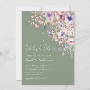 Baby In Bloom Sage Green Baby Shower Invitation
