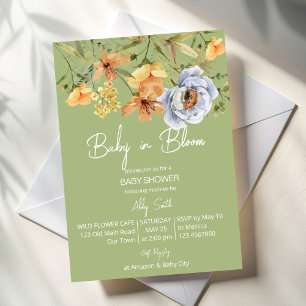 Baby in bloom sage green baby shower  invitation