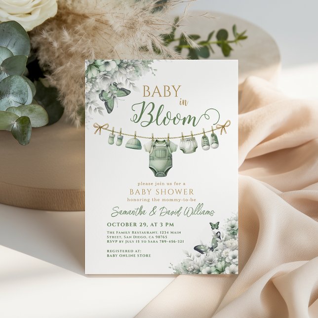 Baby in Bloom Sage Green Floral Baby Shower Invitation (Creator Uploaded)