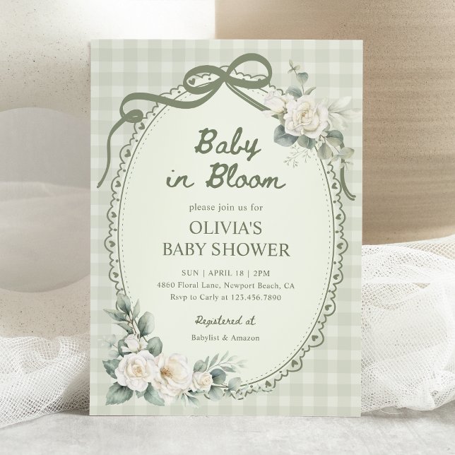 Baby in Bloom Sage Green Floral Garden Baby Shower Invitation (Creator Uploaded)