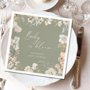 Baby In Bloom Sage Green Wildflower Baby Shower Napkin