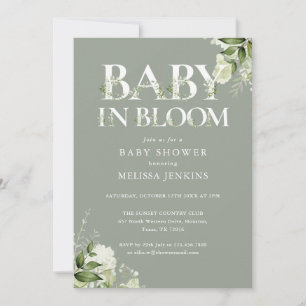 Baby In Bloom Sage Greenery All In One Baby Shower Invitation