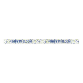 Baby in Bloom Shower Blue Vintage Flowers Boy Satin Ribbon