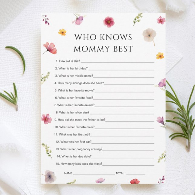Baby in Bloom Shower Who Knows Mummy Game Card (Creator Uploaded)