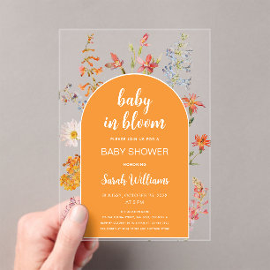 Baby in Bloom Shower Wildflowers Orange Arch Acrylic Invitations