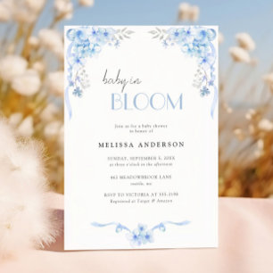 Baby in Bloom Silverblue Floral Baby Shower Invitation