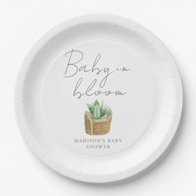 Baby in Bloom Simple Succulent Baby Shower Paper Plate (Front)