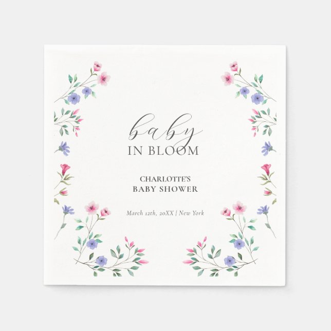 Baby In Bloom | Simple Wildflower Baby Shower Napkin (Front)