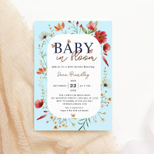 Baby in Bloom Soft-Blue Wildflowers Baby Shower Invitation