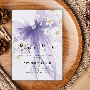 Baby in Bloom Soft Lilac Floral Bow Baby Shower  Invitation