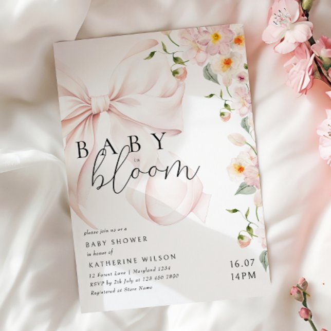 Baby In Bloom Soft Pink Bow Baby Shower Invitation (Creator Uploaded)