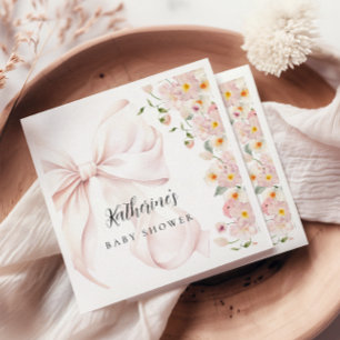 Baby In Bloom Soft Pink Bow Baby Shower Invitation Napkin
