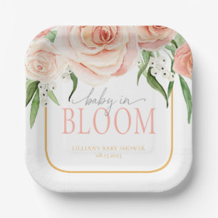 Baby In Bloom Soft Pink Rose Garden Baby Shower Paper Plate