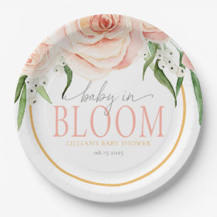 Baby In Bloom Soft Pink Rose Garden Baby Shower Paper Plate