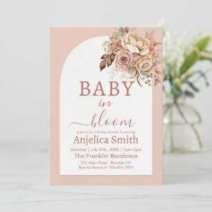 Baby In Bloom Spring brown floral Baby Shower Invitation