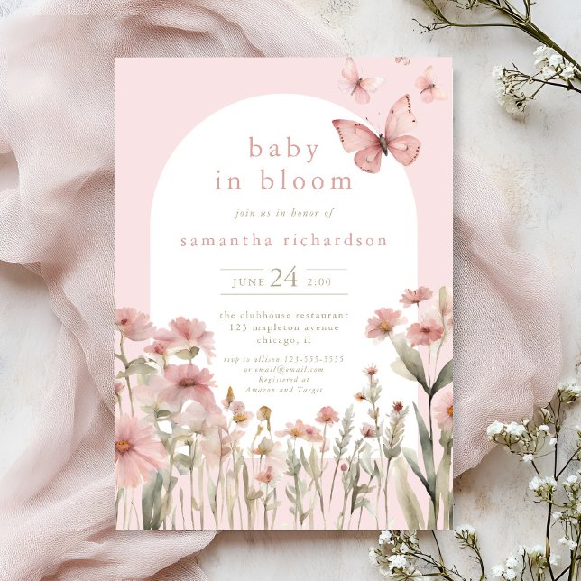 Baby in Bloom spring butterfly wildflowers shower Invitation (Creator Uploaded)
