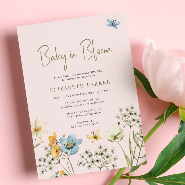 Baby in bloom spring wildflower baby shower invitation (Creator Uploaded)