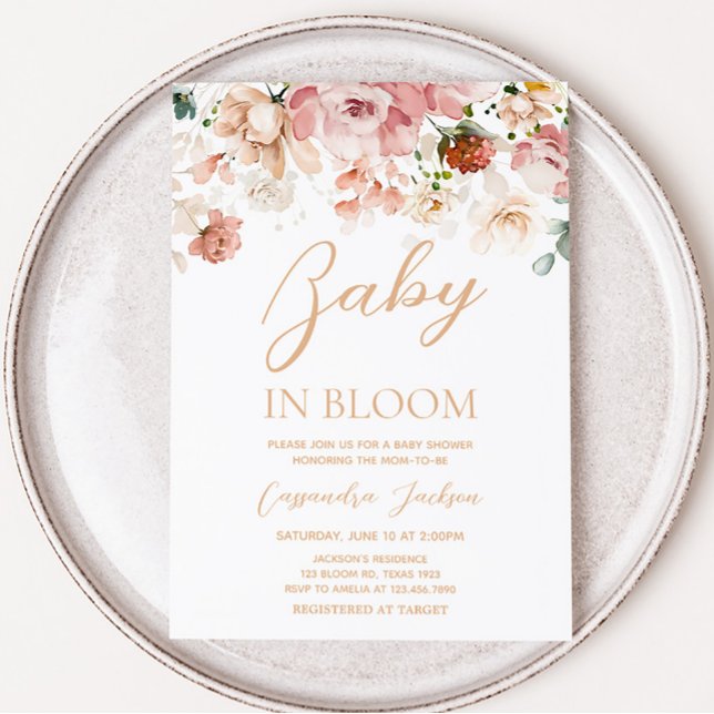 Baby in Bloom Spring Wildflower Baby Shower Invitation (Pink Floral Bloom Baby Shower Invitation)