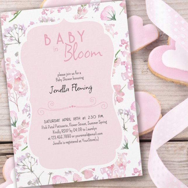 Baby in Bloom Sweet Pink Floral Baby Shower Invitation (Creator Uploaded)