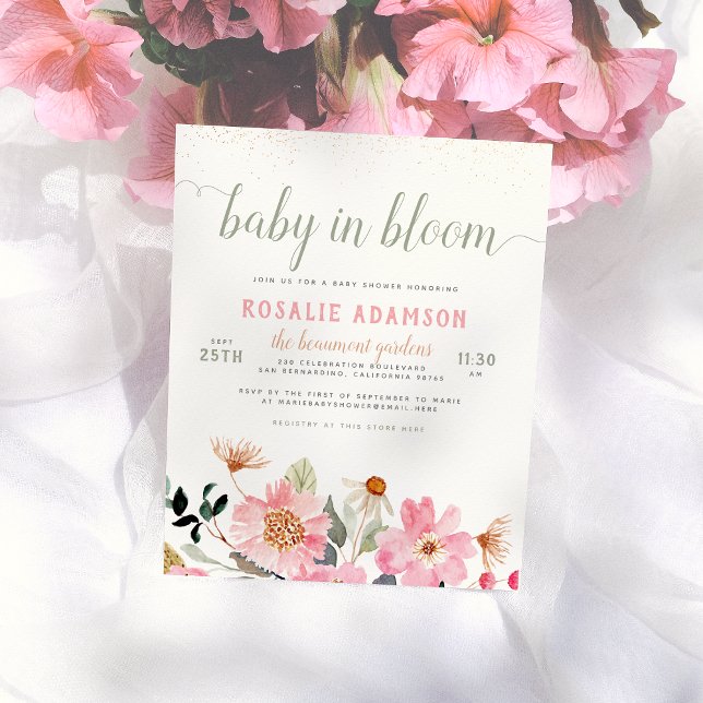 Baby in Bloom Sweet Pink Garden Themed Baby Shower Postcard (Creator Uploaded)