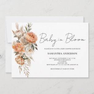 Baby In Bloom Terracotta Boho Floral Baby Shower Invitation