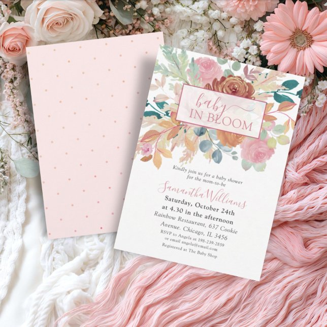 Baby In Bloom Terracotta & Pink Watercolor Floral Invitation (Creator Uploaded)