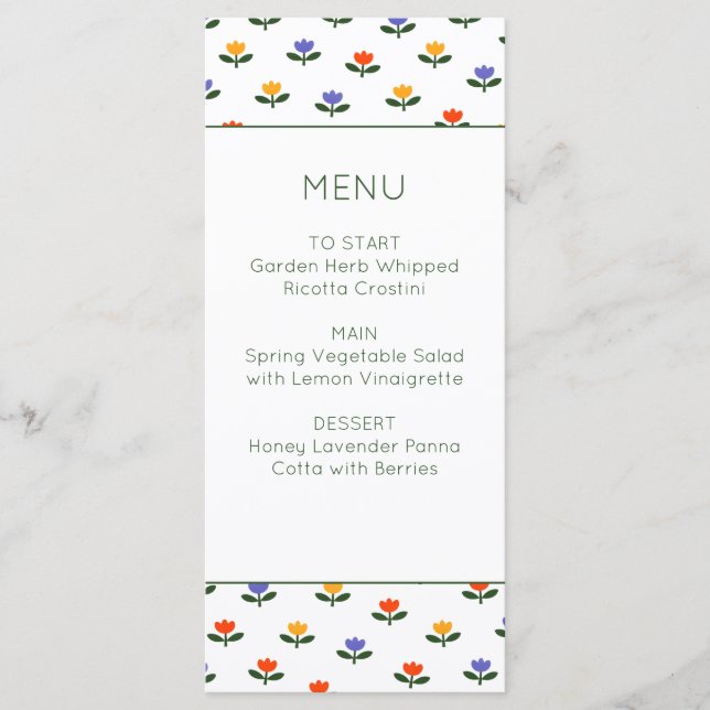 Baby in Bloom Tulip Trendy Modern Baby Shower Menu (Front)