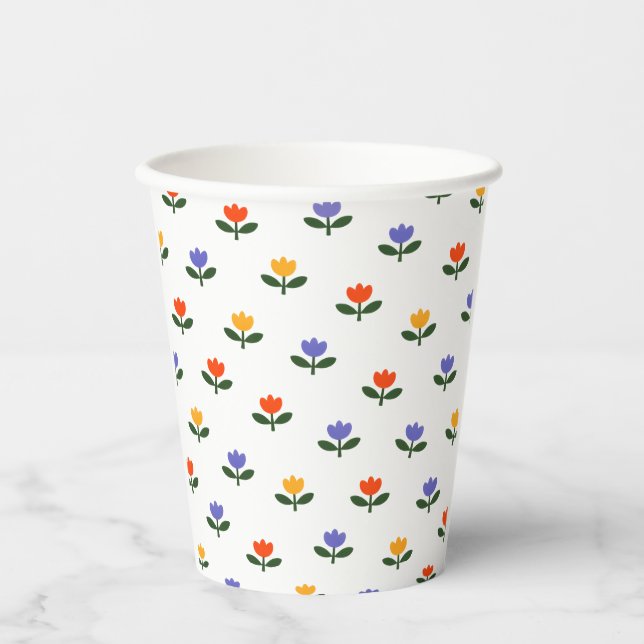 Baby in Bloom Tulip Trendy Modern Baby Shower Paper Cups (Front)