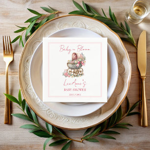 Baby in bloom vintage carriage flowers baby shower napkin