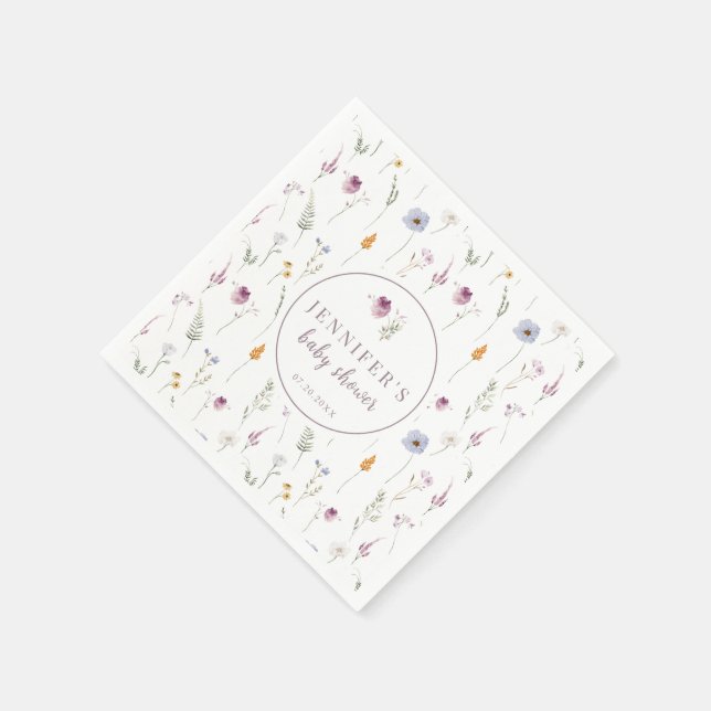 Baby in bloom violet baby shower paper napkins (Corner)