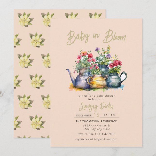 Baby in Bloom | Watercolor Baby Shower  Invitation (Front/Back)