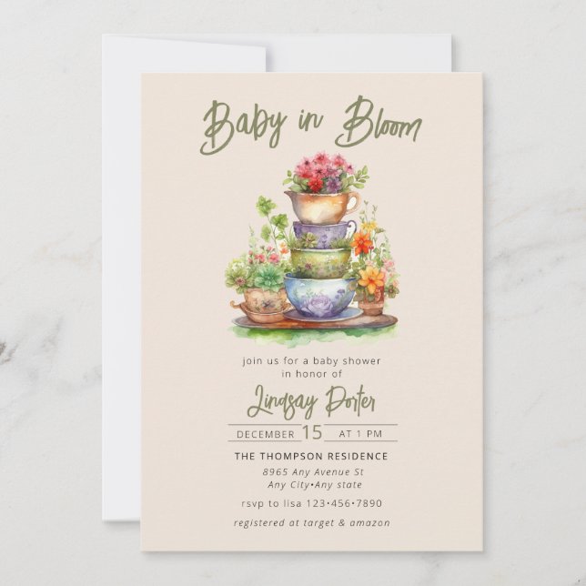 Baby in Bloom | Watercolor Baby Shower  Invitation (Front)