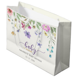 Baby in Bloom Watercolor Floral Baby Shower Gift B Large Gift Bag