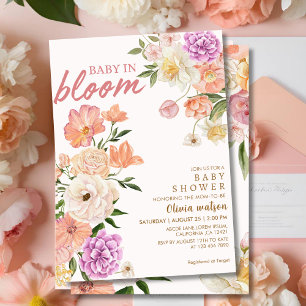 Baby in bloom watercolor floral baby shower invitation