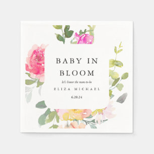 Baby in Bloom Watercolor Floral Baby Shower White Napkin