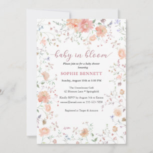 Baby in Bloom Watercolor floral Invitation